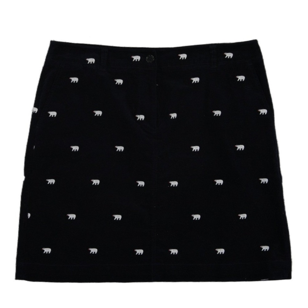 Talbots‎ Navy Blue Corduroy Mini Skirt Women's Size 12 Polar Bear Embroidered
